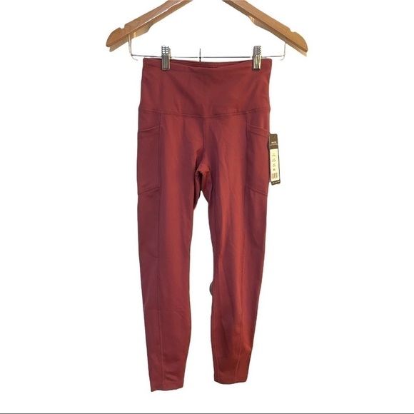 NWT Yogalicious Leggings Rose Clay Hi Rise Side Pockets Ankle Gym Size XS - Picture 1 of 4